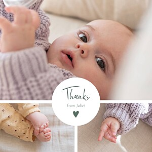 Heart medallion green photo baby thank you cards Heart medallion green photo baby thank you cards