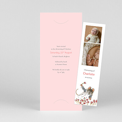 Ernest and célestine (bookmark) pink christening invitations Ernest and célestine (bookmark) pink christening invitations