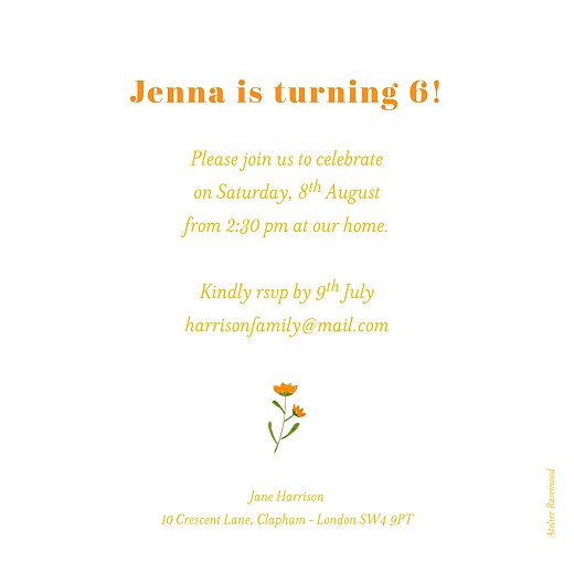 Kids Party Invitations Wildflowers White - Back