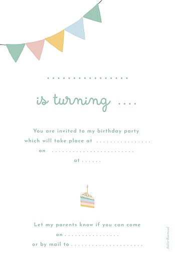 Kids Party Invitations Animal Party (Photo) Pastel - Back