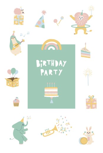 Kids Party Invitations Animal Party (Photo) Pastel - Front