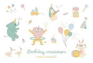 Animal party (landscape) green girls kids party invitations Animal party (landscape) green girls kids party invitations