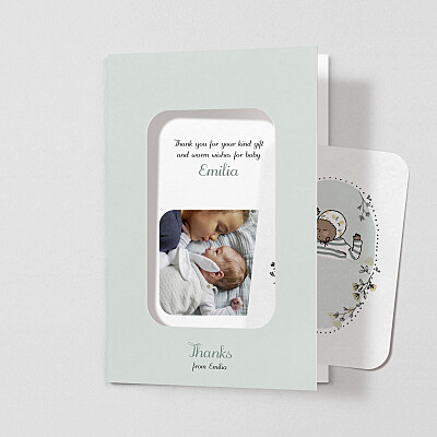 Sleepyhead (keepsake) green unique baby thank you cards Sleepyhead (keepsake) green unique baby thank you cards