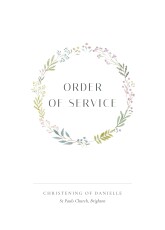 Christening Order of Service Booklets Cover Watercolour Wreath White