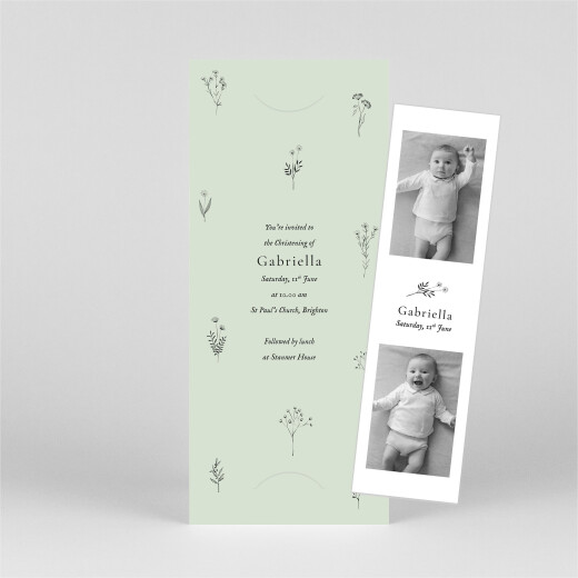 Christening Invitations Floral Minimalist (Bookmark) Green - View 1