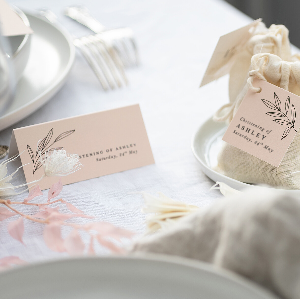 Budding branch christening gift tags Budding branch christening gift tags